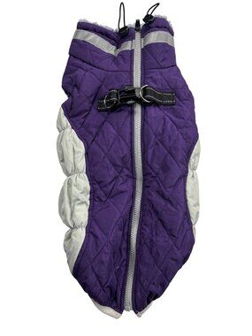 Quilted Purple & Gray Fleece-Lined Dog Jacket With Adjustable Buckle Strap Size